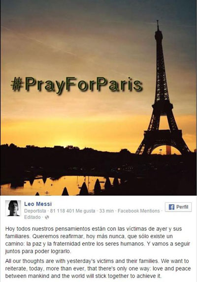 پیام مسی بمناسبت حادثه هولناک پاریس