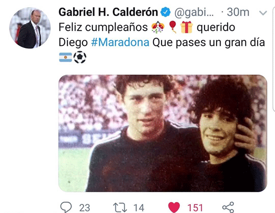 تبریک کالدرون به مارادونا