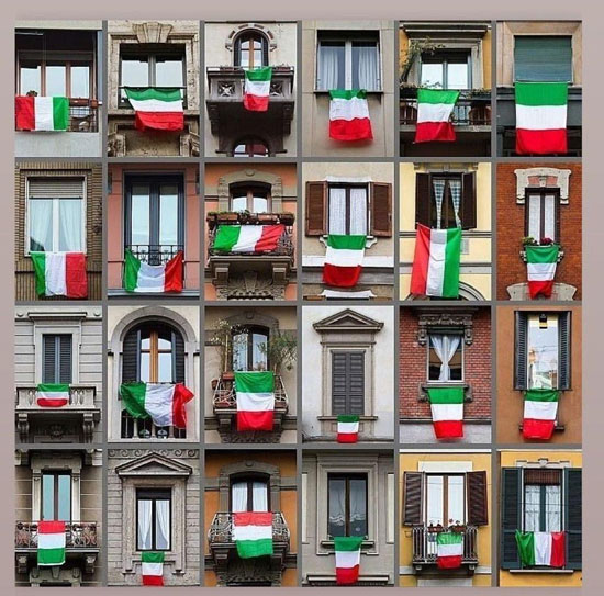 اتحاد پرچمی علیه کرونا در بالکن ایتالیایی‌ها