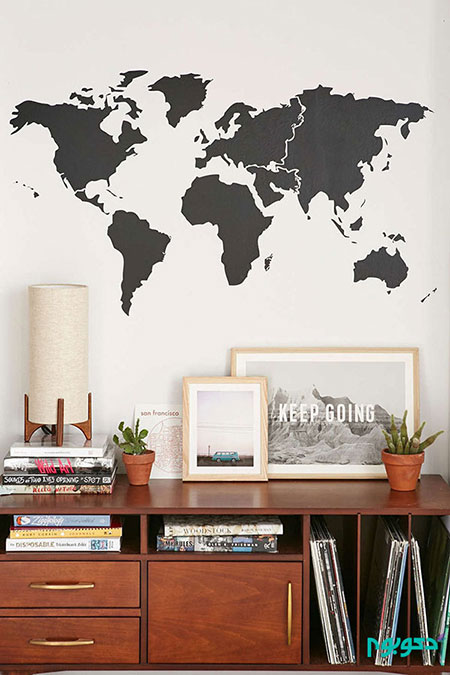 دکوراسیون دیوارها؛ نقشه جهان بر روی دیوار منزلتان