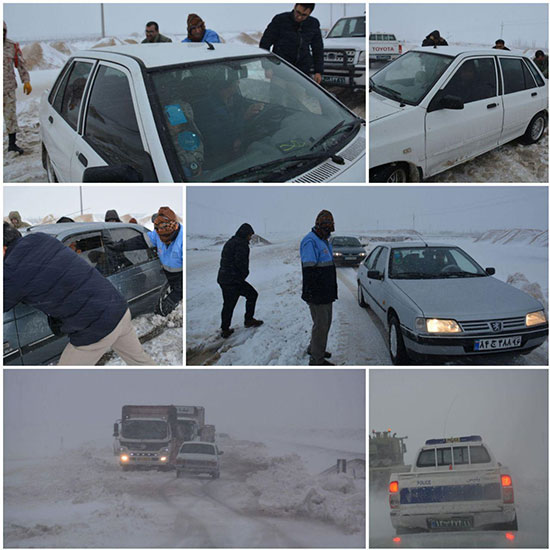 خدمت‌رسانی نیروهای ارتش به مسافران در برف مانده