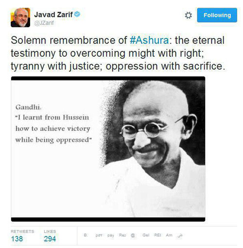 ظریف: گاندی از امام حسین درس گرفت