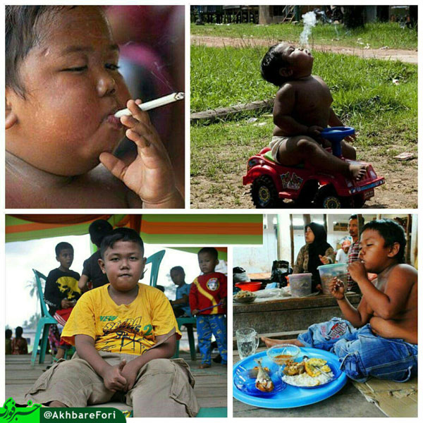 کودک اندونزیایی که روزی ۴۰ نخ سیگار می‌کشید!