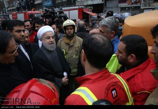 حضور روحانی در محل حادثه پلاسکو