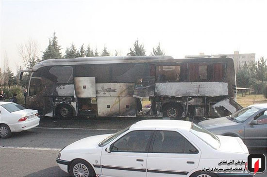 آتش‌سوزی اتوبوس مسافربری در بزرگراه تهران-کرج
