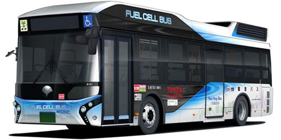 اولین اتوبوس مجهز به پیل سوختی تویوتا،