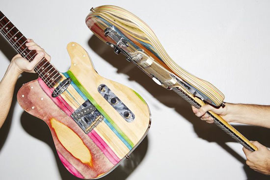 ساخت گیتار با اسکیت بورد های فرسوده