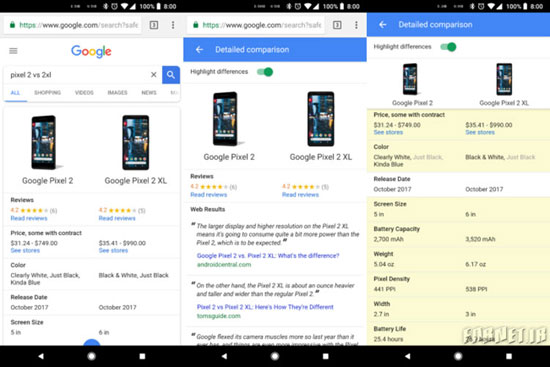 در گوگل می‌توانید گوشی‌ها را  با هم مقایسه کنید!