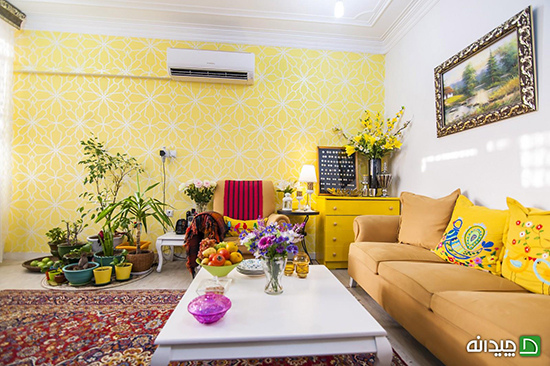 دکوراسیون زرد و پاییزی خانه ۸۰متری در اهواز