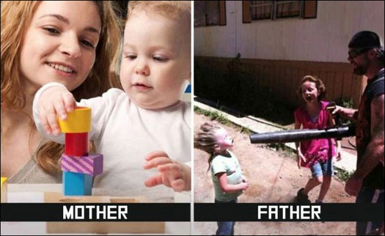 عکس: تفاوت‌های پدران و مادران در بچه داری!