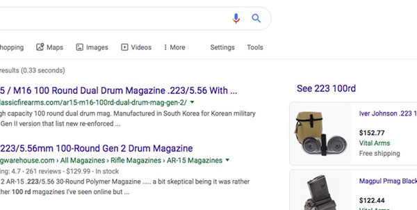 گوگل کماکان آگهی تسلیحاتی نمایش می‌دهد