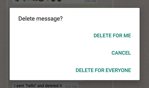 امکان حذف پیام برای هر دوطرف در واتس اپ