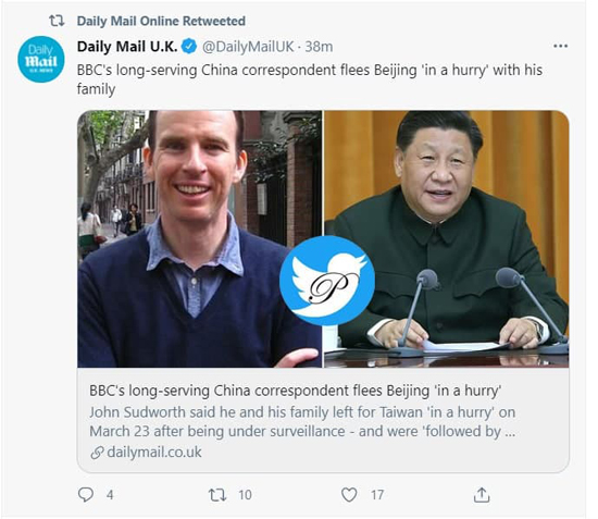 فرار خبرنگار معروف بی‌بی‌سی و خانواده از چین