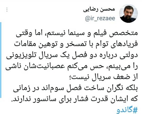 کنایه محسن رضایی به دولت درباره سریال گاندو