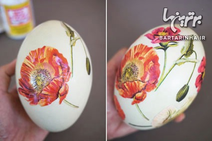 هنر دکوپاژ گل های زیبا روی تخم مرغ