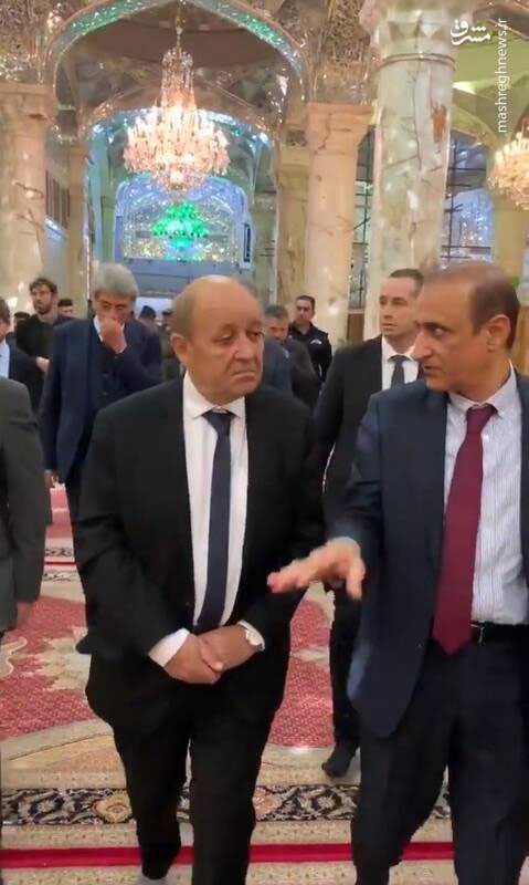 وزیر خارجه فرانسه در حرم حضرت علی (ع)