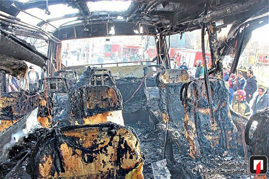 آتش‌سوزی اتوبوس بین شهری در جنوب تهران