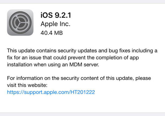 آپدیت iOS 9.2.1 منتشر شد